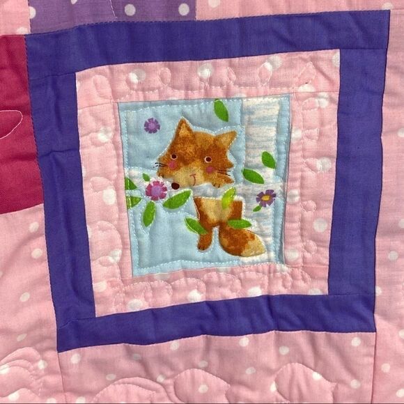 Handmade NWT pink, purple Forrest animal baby or lap quilt size 49” X 40” - Picture 10 of 16